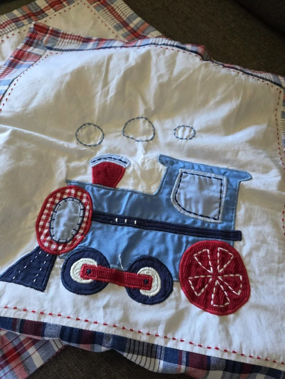 2010 Pottery Barn Kids Cotton Applique Blue Locomotive Set
